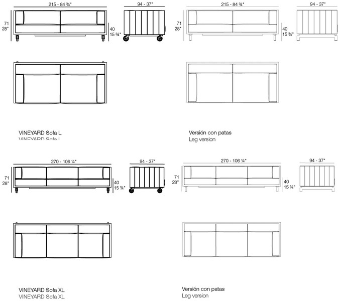 Размеры Диван Vondom Vineyard