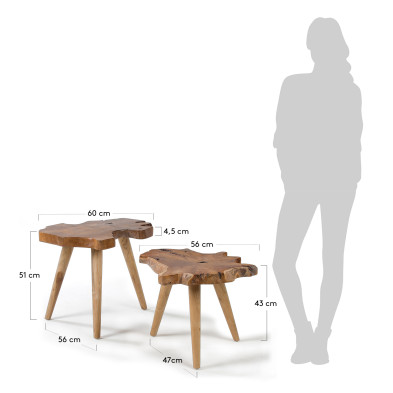 Комплект журнальных столиков La Forma Harris 60 x h51 см и 56 x h43 см, из натурального тика