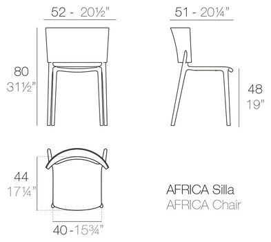 Размеры Стул Africa Vondom Vondom 52 x 51 x 80h nc99668