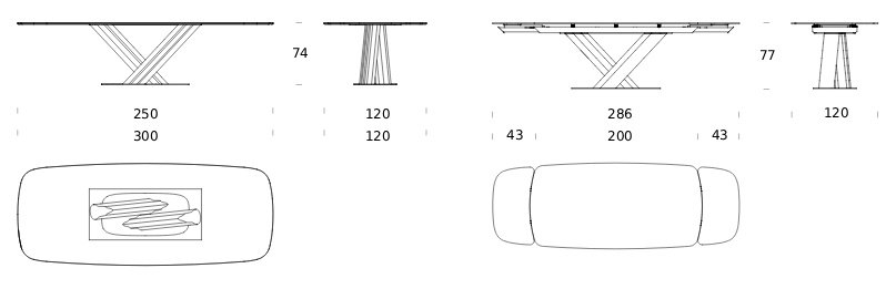 Размеры Стол Tonin Casa Sipario