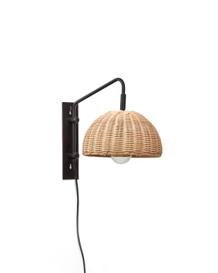 Настенный светильник La Forma Damila 35 x 23 x h30 см, ротанг и чёрный металл