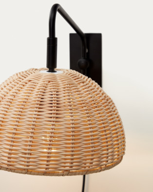 Настенный светильник La Forma Damila 35 x 23 x h30 см, ротанг и чёрный металл