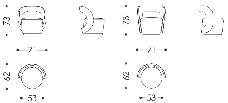 Размеры Кресло Asnaghi Vivien Размеры Кресло Asnaghi Vivien