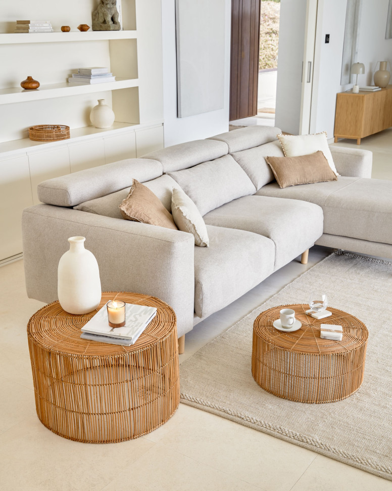 Набор журнальных столиков La Forma Elmima, диаметр 66 см и диаметр 55 см, из натурального ротанга