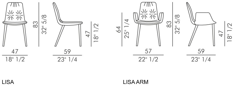 Размеры Стул Eforma Lisa 4 gambe legno