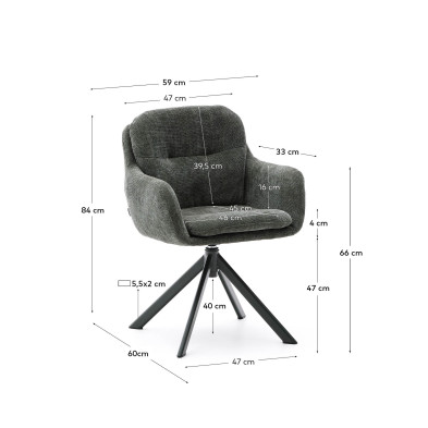 Кресло вращающееся La Forma Lexa 59 x 60 x h84 см, из зелёного шенилла