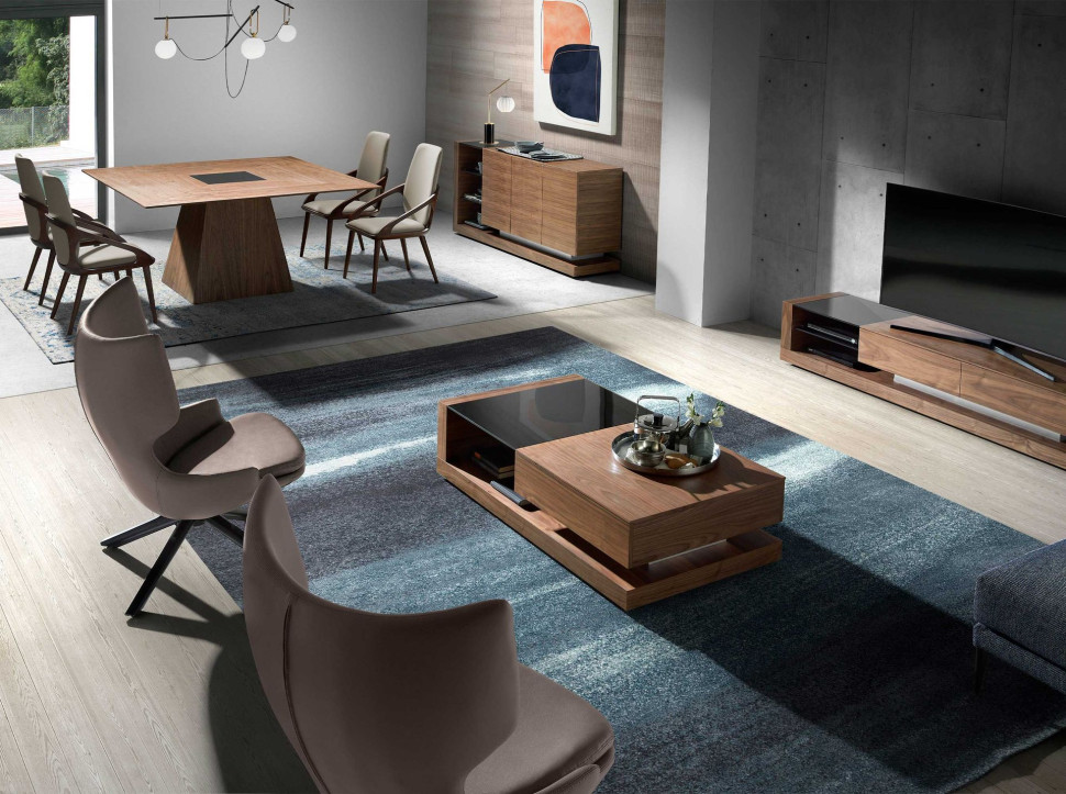 Журнальный столик Angel Cerda MH1317A 130 x 70 x h36 см, орех, чёрное стекло