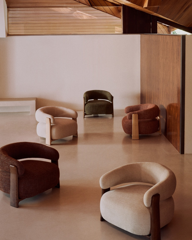 Кресло La Forma Granite 87,5 x 83,5 x h67 см, из терракотового шенилла, массив ясеня