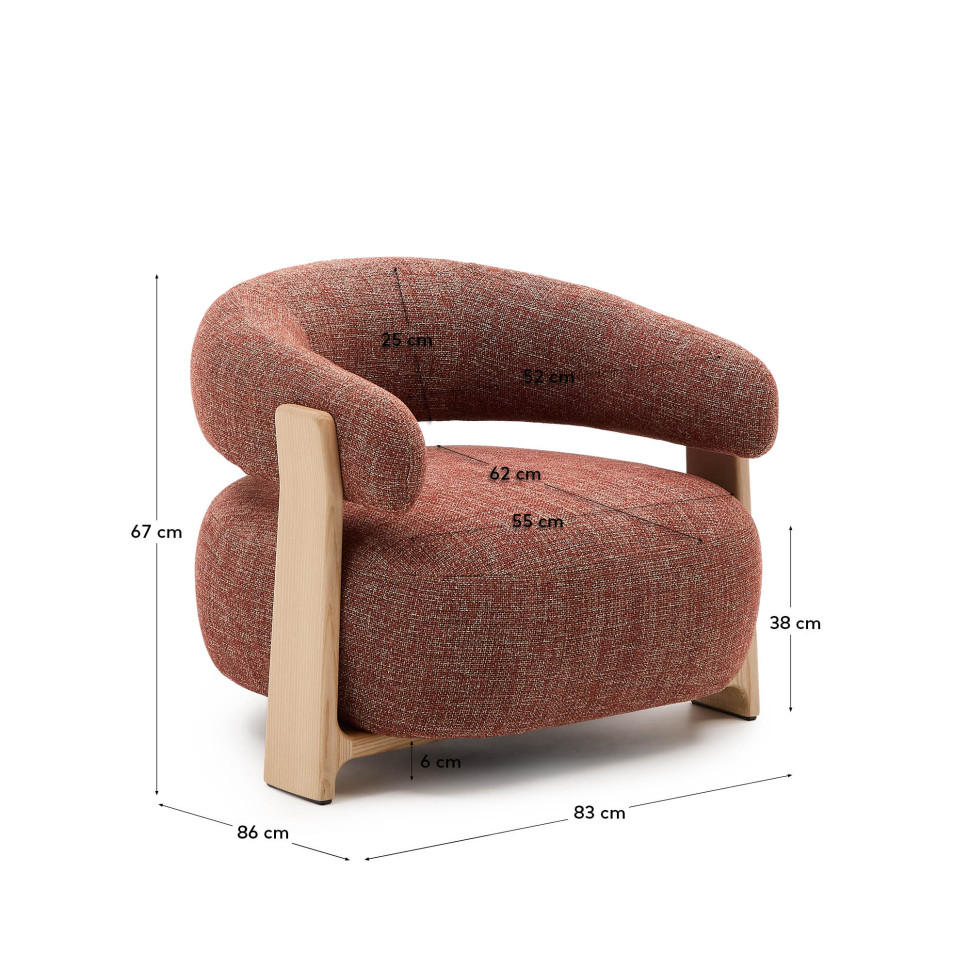 Кресло La Forma Granite 87,5 x 83,5 x h67 см, из терракотового шенилла, массив ясеня
