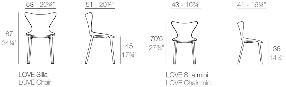 Размеры Стул Love Vondom Daily 53 x 51 x 87h nc81466