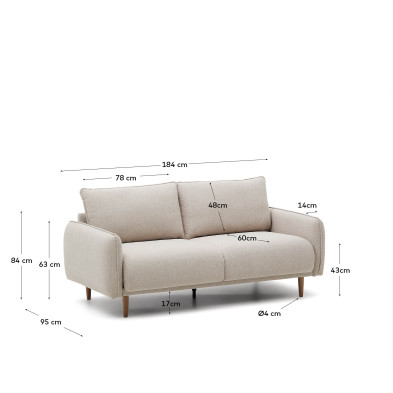 Диван La Forma Carlota 2-местный, 184 x 95 x h84 см, бежевый