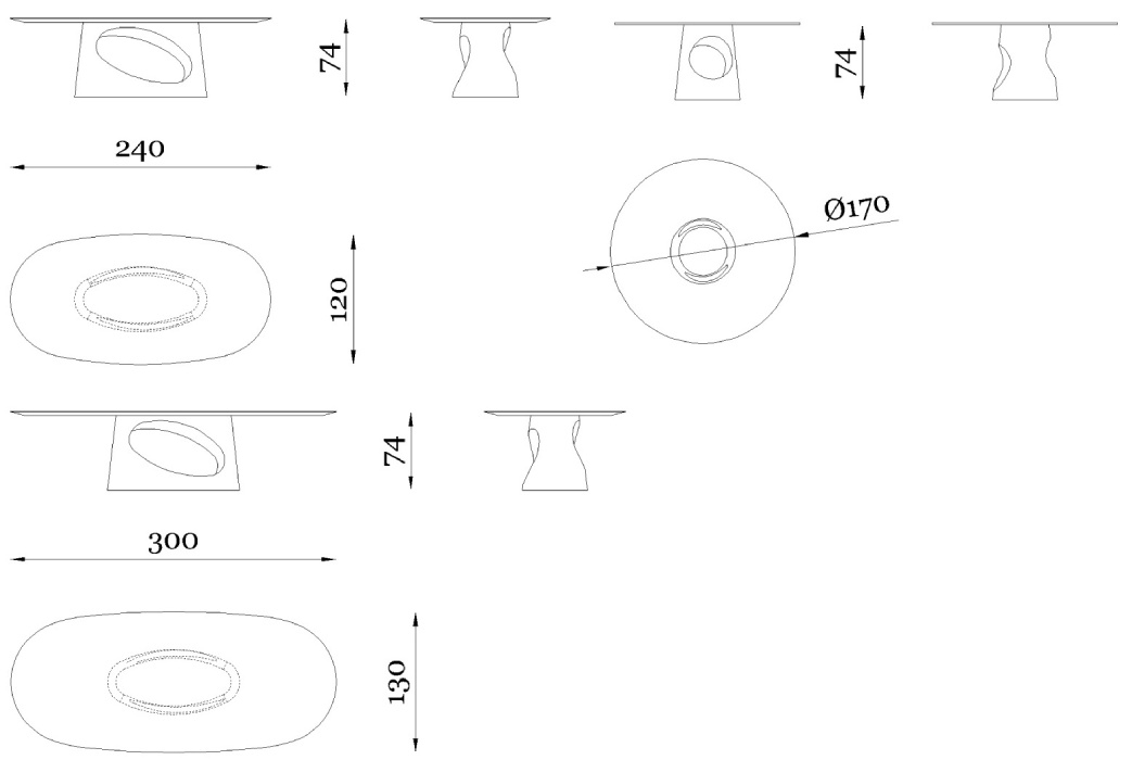 Размеры Стол Rugiano Ring
