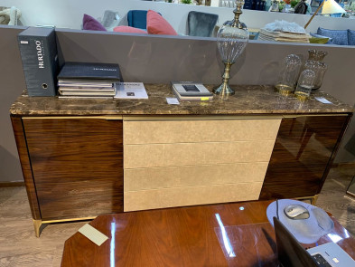 Буфет Hurtado Soho 213 x 50 x h90 см, из дерева, с кожаными элементами и мраморной столешницей