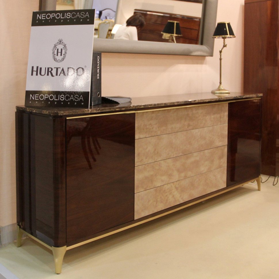 Буфет Hurtado Soho 213 x 50 x h90 см, из дерева, с кожаными элементами и мраморной столешницей