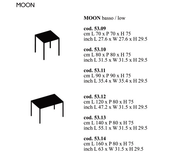 Размеры Стол в столовую Bontempi Moon Low