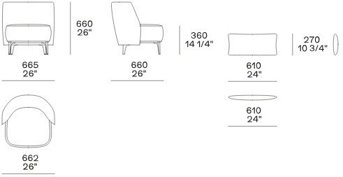 Размеры Кресло Poliform Sunday Размеры Кресло Poliform Sunday