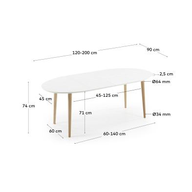 Обеденный стол раскладной La Forma Oakland 120 x 90 x h74 см, белый, овальный