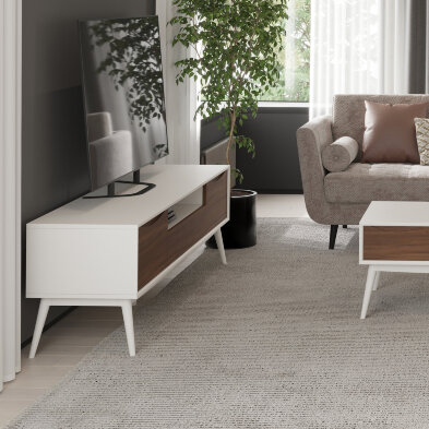 Тумба под телевизор Mod Interiors Sevilla 180 x 45 x h55 см, шпон ореха и белый лак
