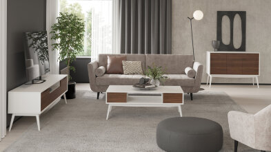 Тумба под телевизор Mod Interiors Sevilla 180 x 45 x h55 см, шпон ореха и белый лак