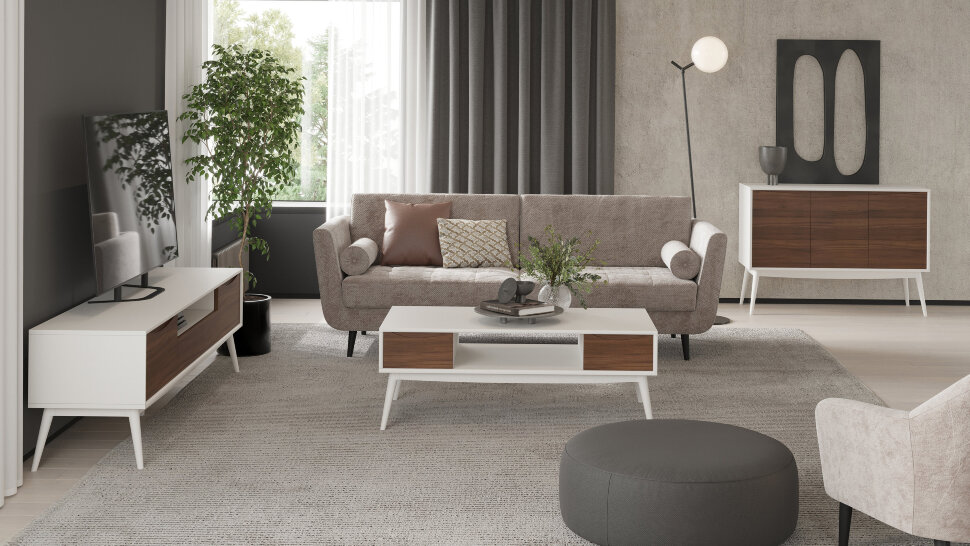 Тумба под телевизор Mod Interiors Sevilla 180 x 45 x h55 см, шпон ореха и белый лак - фото товара