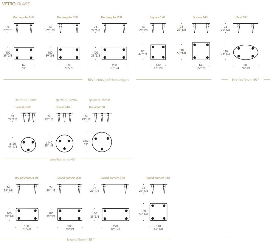Размеры Стол Reflex Disegno / Glamour Gran canal 72