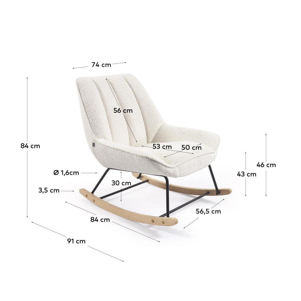 Кресло-качалка La Forma Marlina 74 x 91 x h84 см, букле молочно-белое