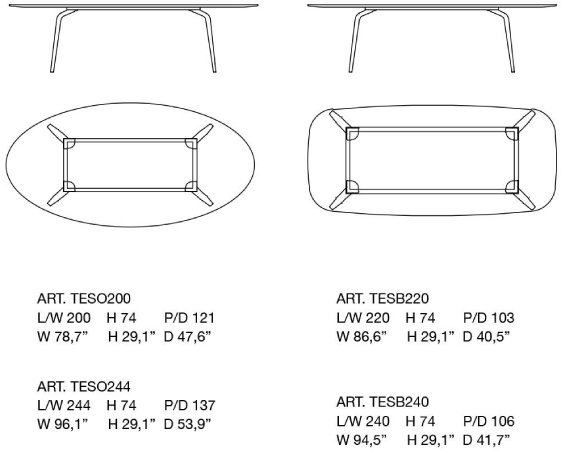 Размеры Стол Alivar Teseo Размеры Стол Alivar Teseo