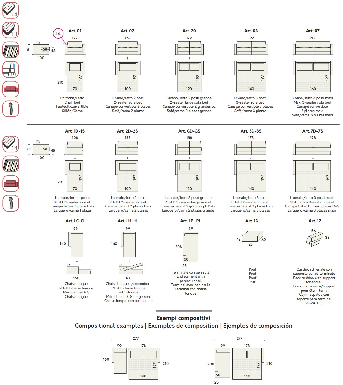 Размеры Диван-кровать Felis Steve Размеры Диван-кровать Felis Steve