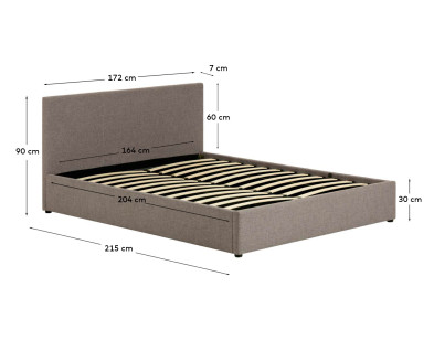 Кровать La Forma Nahiri 171 x 215 x h90 см, серая, с подъёмным механизмом