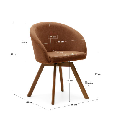 Кресло La Forma Marvin 59 x 54 x h77 см, в коричневой синели, ножки из ясеня