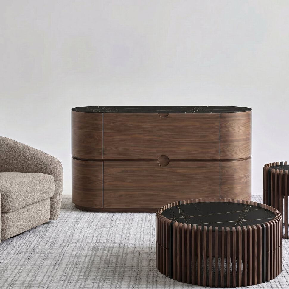 Комод Mod Interiors Tishina by Sergey Tregubov 160 x 55 x h86 см, шпон ореха и чёрная керамика - стиль