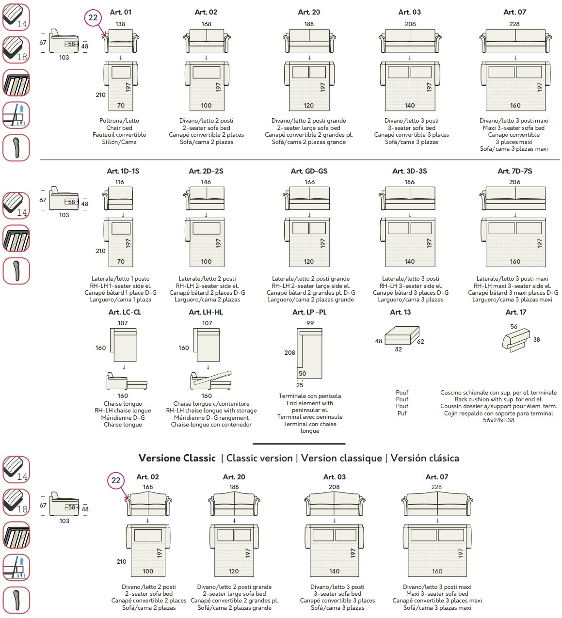 Размеры Диван-кровать Felis Tango Размеры Диван-кровать Felis Tango