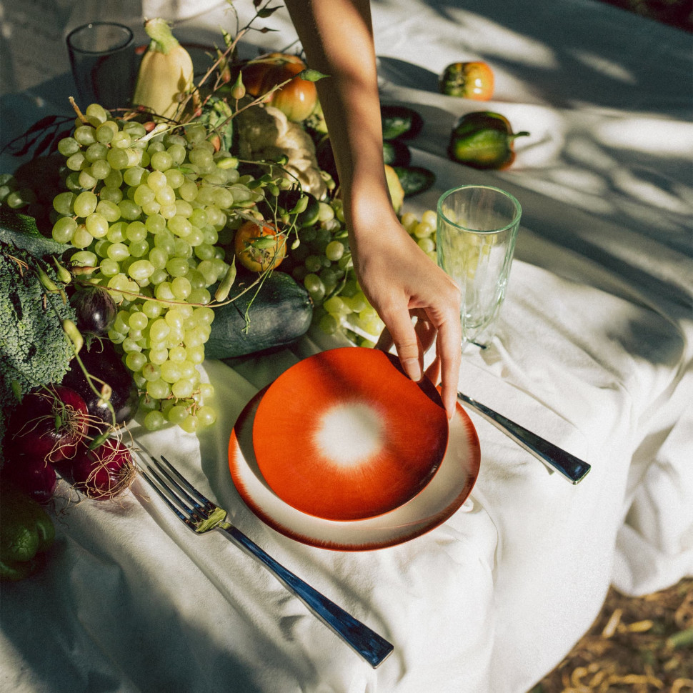 Комплект из 2-х обеденных тарелок Serax De, диаметр 24 см, кремовый, красный, фарфор