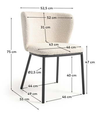 Стул La Forma Ciselia 55 x 52 x h75 см, белый, чёрный металл, букле