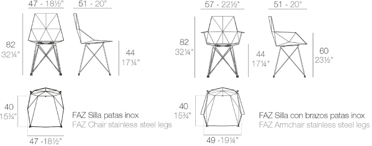 Размеры Стул Vondom Faz Steel