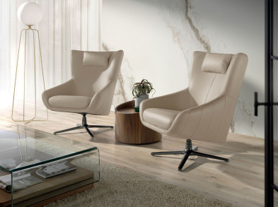 Поворотное кресло Angel Cerda 5090 A1001-M5652 76 x 90 x h100 см, бежевое, с кожаной обивкой