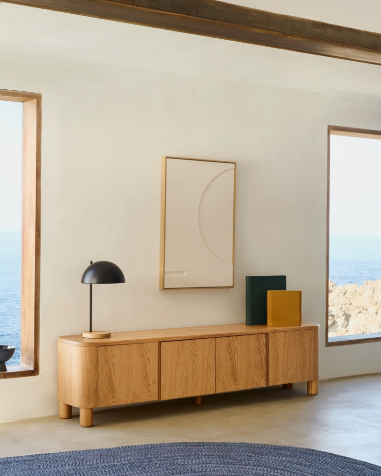 Настольная лампа La Forma Pina 30 x 30 x h48,5 см, чёрная, из ротанга и хлопка - фото товара