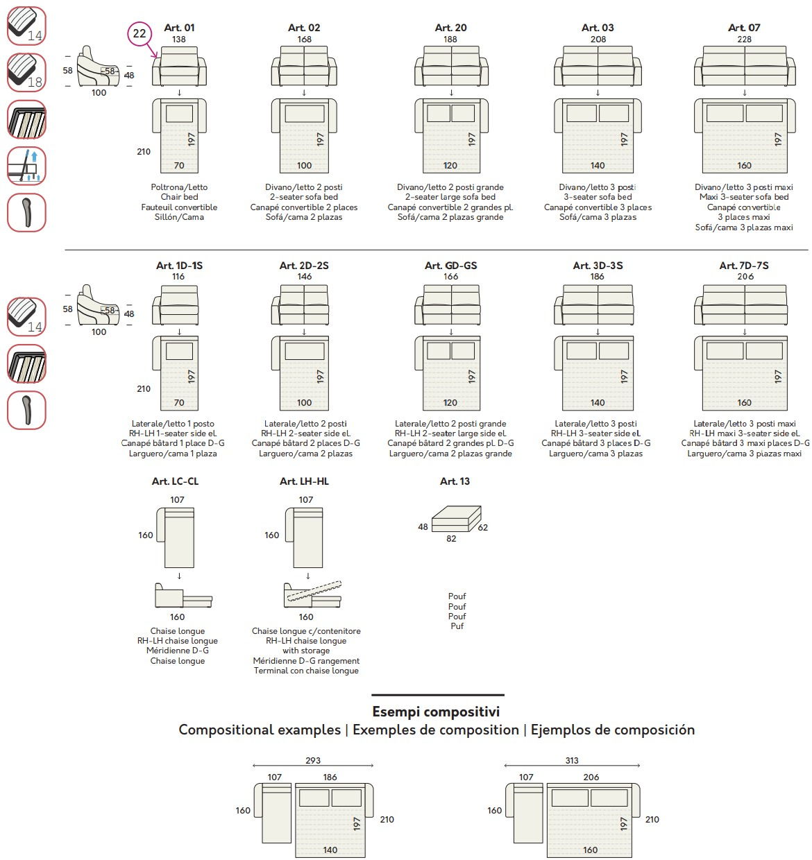 Размеры Диван-кровать Felis Xavier Размеры Диван-кровать Felis Xavier