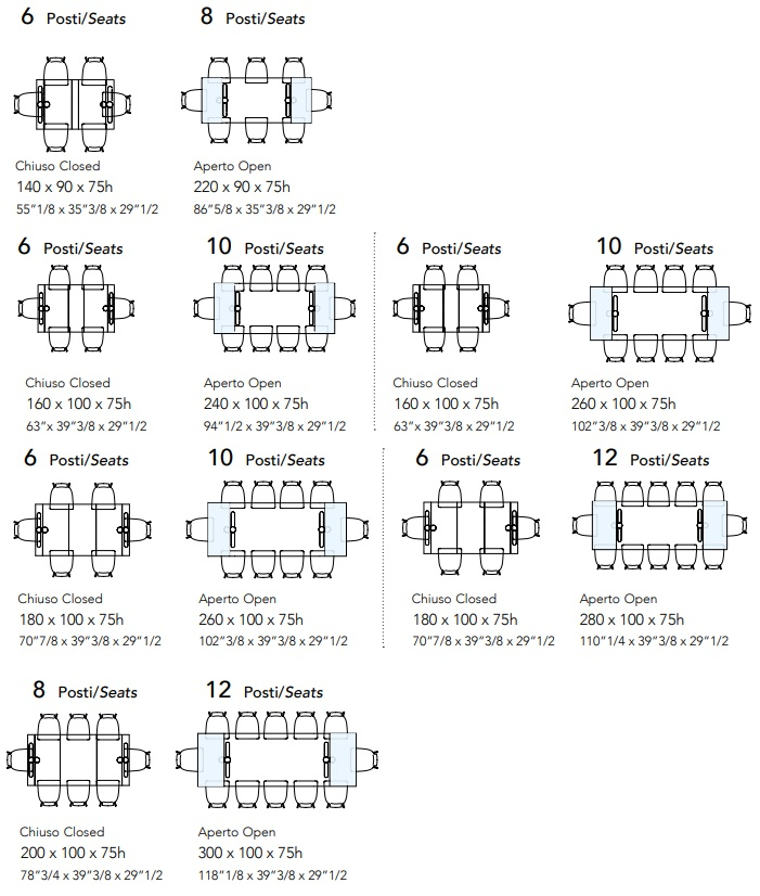 Размеры Стол Reflex Disegno Policleto allungabile