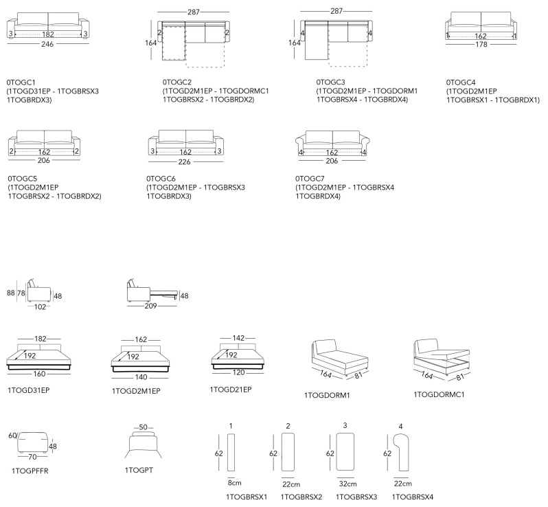 Размеры Диван Alberta Togo Размеры Диван Alberta Togo
