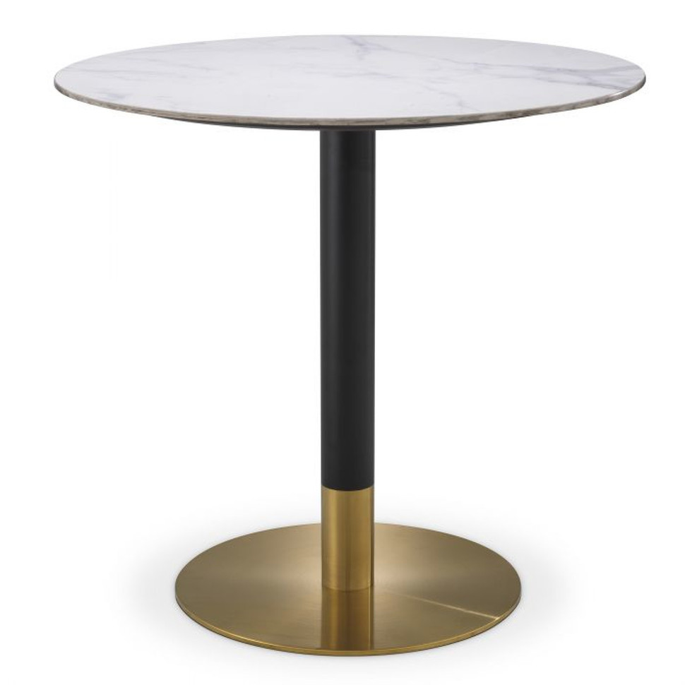 Обеденный стол Eichholtz Trevor диаметр 80 x высота 76 см, столешница из искусственного мрамора, основание из матовой латуни