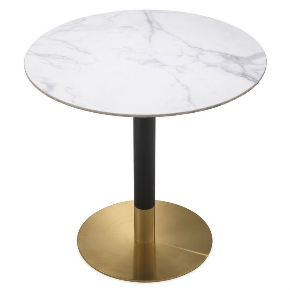 Обеденный стол Eichholtz Trevor диаметр 80 x высота 76 см, столешница из искусственного мрамора, основание из матовой латуни - фото товара