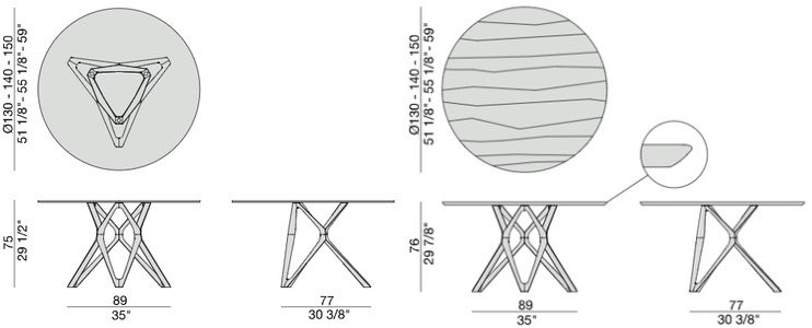 Размеры Стол в столовую Porada Circe tondo