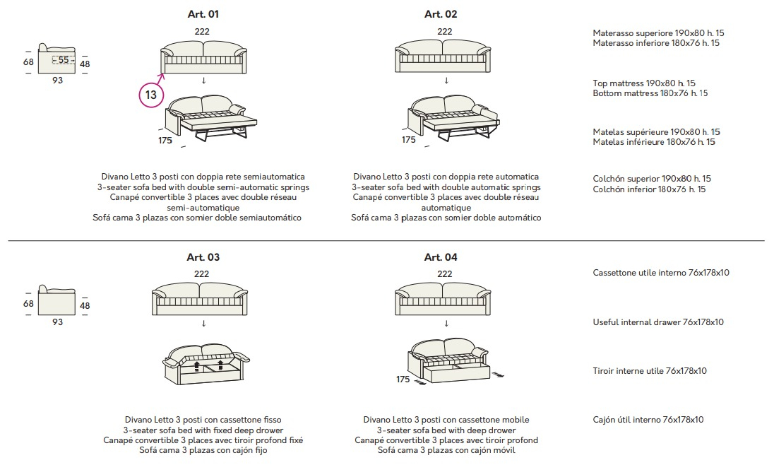 Размеры Диван-кровать Felis Klio Размеры Диван-кровать Felis Klio