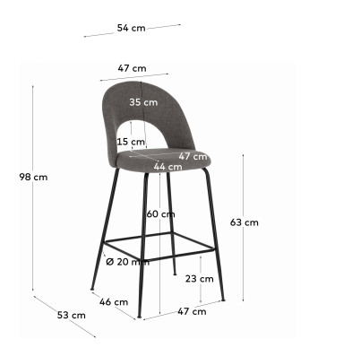 Полубарный стул La Forma Mahalia 54 x 53 x h98 см, темно-серый