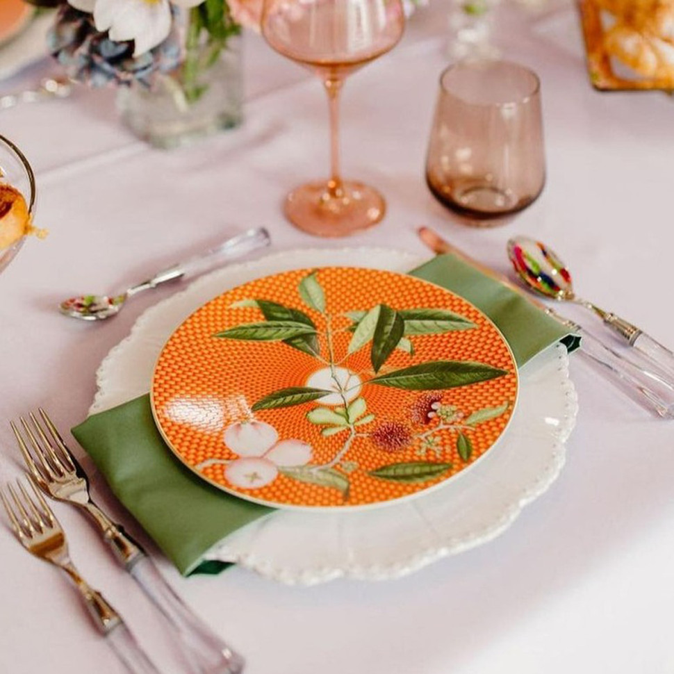 Тарелка салатная Raynaud Tresor Fleuri, диаметр 22 см, оранжевый, фарфор