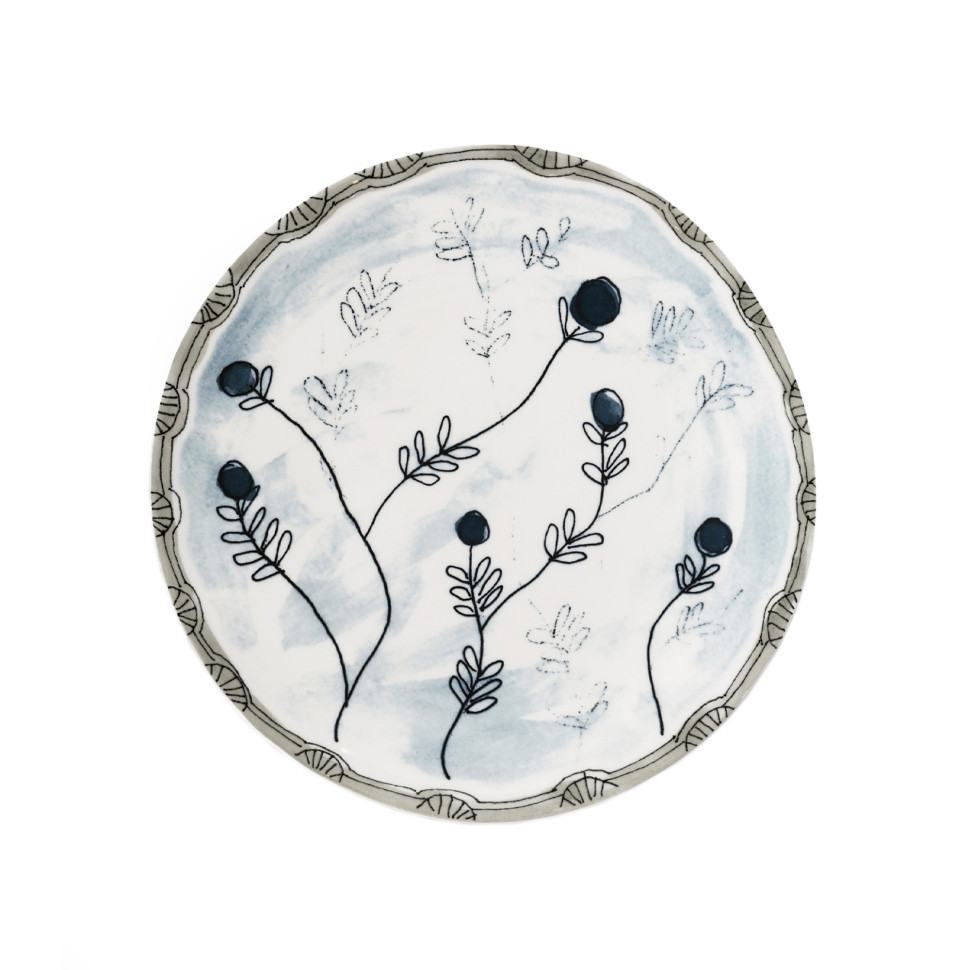 Тарелка для закусок, салата Serax Midnight Flowers, диаметр 24 см, Черничный чай, фарфор