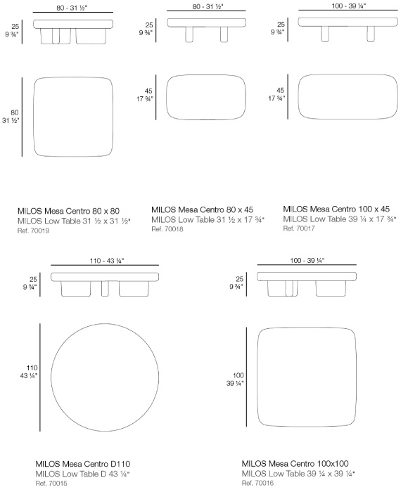 Размеры Журнальный стол Vondom Milos