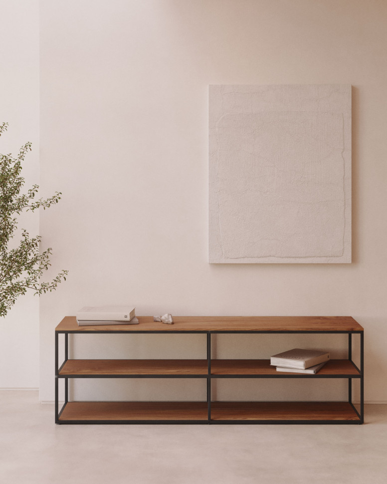 Тумба под ТВ La Forma Yoana 160 x 40 x h50 см, из орехового шпона и чёрного металла - фото товара