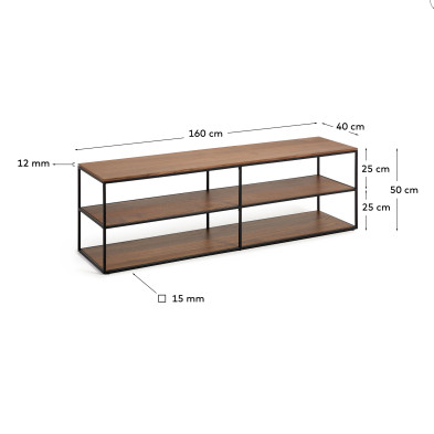 Тумба под ТВ La Forma Yoana 160 x 40 x h50 см, из орехового шпона и чёрного металла